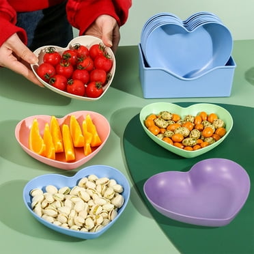Dmlowu Plastic Plates, Food Grade Dinner Plates - Dishwasher Microwave Safe, Household Plastic Plates Reusable Sturdy Party Plates for Holiday Halloween Christmas Decorations, Heart-Shaped