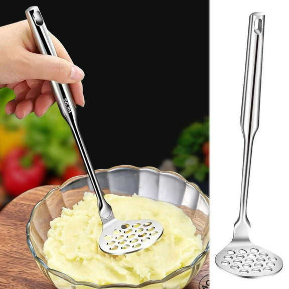 Dmlowu Potato Masher Stainless Steel Potato Ricer with Handle, Heavy Duty Masher for Potato Guacamole Fruits Avocado Bean, 2.4x9 Inch Potato Smasher for Cooking