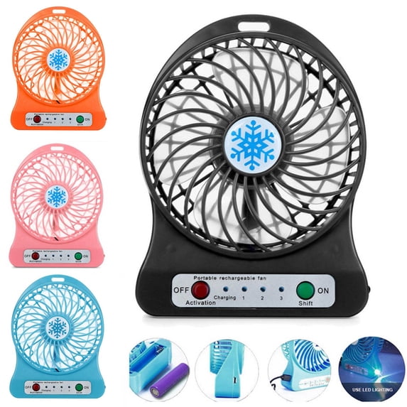 Dmlowu Rechargeable LED Light Portable Fan Cooler, Mini Desk Fan Battery Operated, Strong Wind Personal Fan for Office Bedroom Table Outdoor Camping