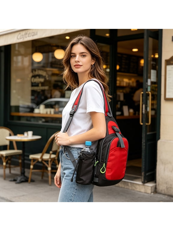 Sling Bag with Water Bottle Pocket, Adjustable Strap Outdoor Cycling Crossbody Bag, Shoulder Bag for Men Women Running Hiking Biking Travel Walking