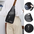 thumbnail image 1 of Dmlowu Sling Bag for Women Men, Unisex Multi Pocket Leather Shoulder Bag, Reversible Adjustable Strap Small Backpack for Travel Cycling Hiking Daily Commute, 1 of 6