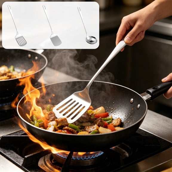 Dmlowu Spatula, Heat Safe Slotted Metal Spatula Solid Turner Soup Ladle, Non Stick Kitchen Utensils Set for Grilling Baking Frying Soup Serving