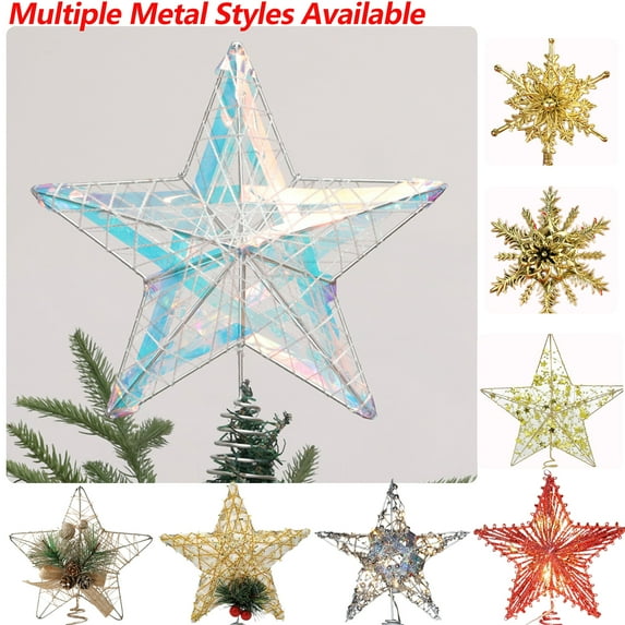 Dmlowu Star Christmas Tree Topper, Glitter Sparkle Star Xmas Tree Topper with Led Light, Metal Hollowed Christmas Tree Toppers, 10x12" Plug In Christmas Tree Decorations for Home Office Holiday Party