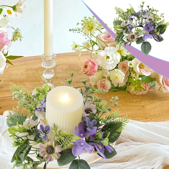 Dmlowu Christmas Candle Rings Wreaths, Table Candle Wreath, No Fade Candle Wreaths for Pillar Candles, 10x10 Inch Artificial Flowers Candle Wreaths for Thanksgiving Halloween Decorations