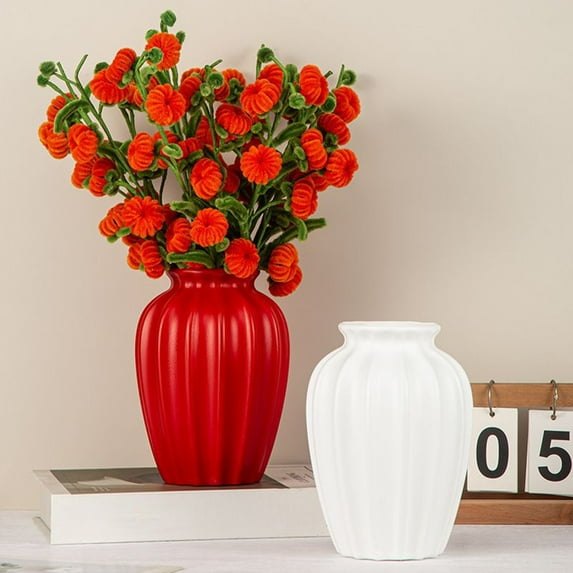 Dmlowu Vase Imitation Ceramic Flower Vase, Exquisite Aesthetics Vases for Centerpieces Holiday Halloween Thanksgiving Christmas Decorations, 3.3x7.4 Inch Plastic Small Vase