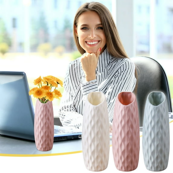 Dmlowu Vase, Shatterproof Flower Vase, Small Vases for Centerpieces Holiday Halloween Thanksgiving Christmas Decorations, 3x8 Inch Geometric Plastic Vase