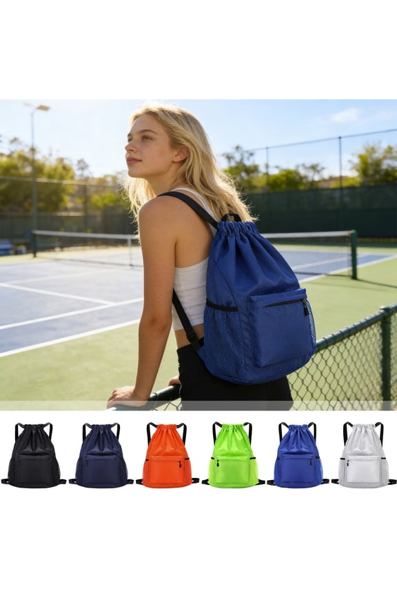 Waterproof Gym Bag for Men Women, Lightweight Foldable Drawstring Backpack with Multi Compartments, Large Capacity Sports Bag for Football Tennis Swimming
