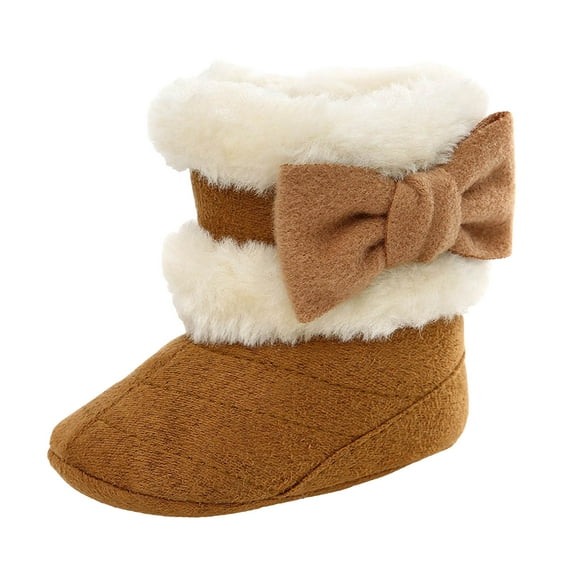 Dmsael Baby Boots Toddler Slippers Girl Boy House Shoes Fuzzy Hard Bottom Winter Boots Baby Cozy Walking Sock Shoes Brown,5.5