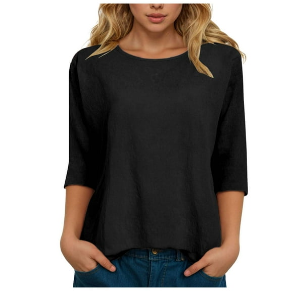 Dmsael Basic Tees for Women Women's Long Sleeve Shirts Casual Crew Neck T-Shirt 2025 Basic Fall Tops Classic-fit Tee Breathable Cotton Top Black,M