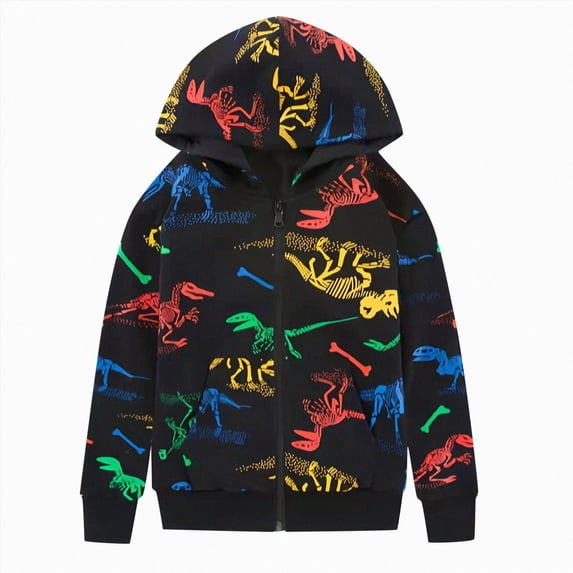 Dmsael Boys Hoodies Dinosaur Toddler Boys Jacket Kids Sweatshirts Long Sleeve Hooded Shirts 3-12 Years (Black,3-4 Years)