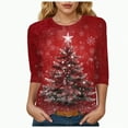 thumbnail image 1 of Dmsael Christmas Blouses for Women Womens Christmas Shirt Womens Tshirts Cute 3/4 Length Sleeve Round Neck Loose Fit Blouses Hot Pink,S, 1 of 4
