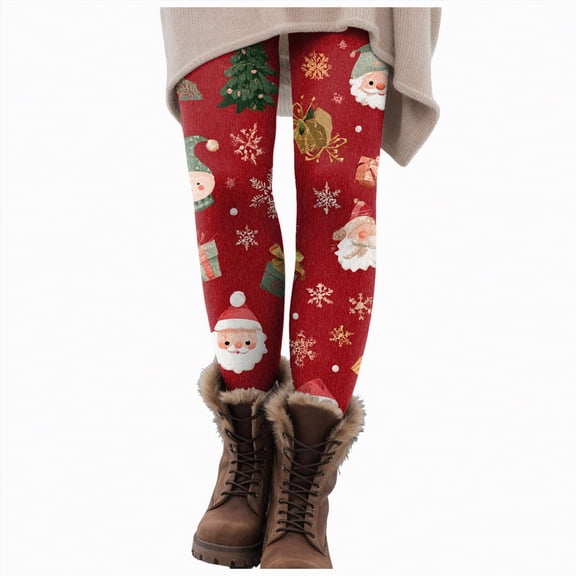 Dmsael Christmas Pants Christmas Leggings for Women 2025 Winter Funny High Waisted Tummy Control Xmas Graphic Gym Workout Pants Tights Wine,S