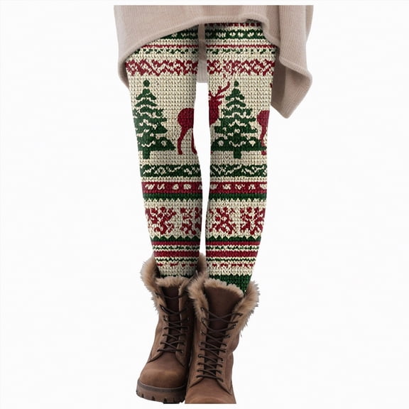 Dmsael Christmas Pants Christmas Leggings for Women High Waisted Santa Claus Print Ankle Length Seasonal Printed Leggings Soft Brushed Pants Coffee,L