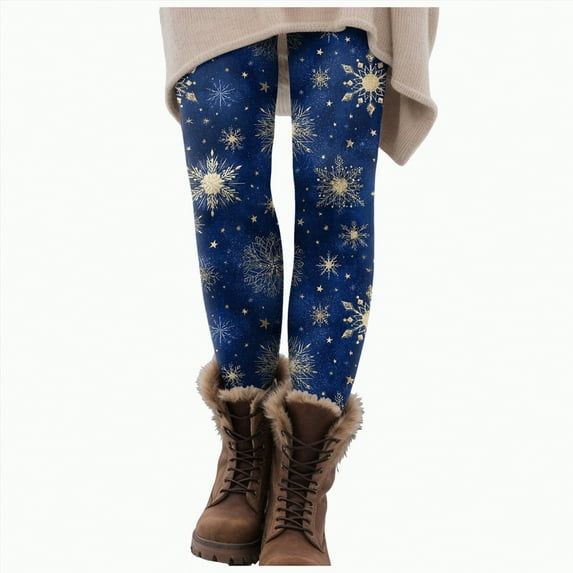 Dmsael Christmas Print Yoga Leggings Christmas Leggings for Women - Comfy Festive Holiday Themed High and Mid Waisted Fall Winter Leggings Navy,M