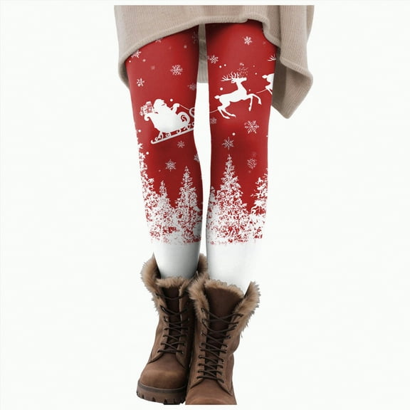 Dmsael Christmas Yoga Pants for Women Christmas Leggings for Women High Waisted Santa Claus Print Ankle Length Seasonal Printed Leggings Soft Brushed Pants Red,XL