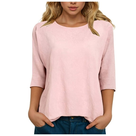 Dmsael Fall Dress Sweatshirts for Women Crewneck Cable Knit Sleeve Sweaters Lightweight Fashion 2025 Pink,M