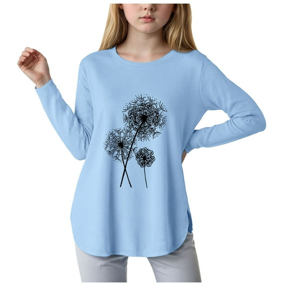 Dmsael Girl Long Sleeve Shirts Girls Long Sleeve Shirts Cotton T-Shirts Long-Sleeve Tagless Layering Tees for Youth Teen Girls Sky Blue,5-6 Years