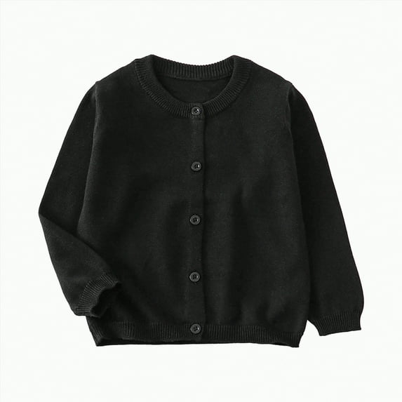 Dmsael Girls Basic Cardigan Girls Cardigans Sweater Long Sleeve Button Solid Color Knit Sweater Knitwear Black,18-24 Months
