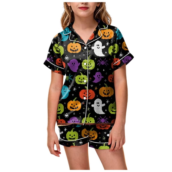 Dmsael Girls Halloween Pajamas Toddlers Halloween Baby Kids Girl Pumpkin Pajama Set Jammies Button Down Sleepwear Pjs for Girls 2T 3T 4T 5T 6T 7T 8T