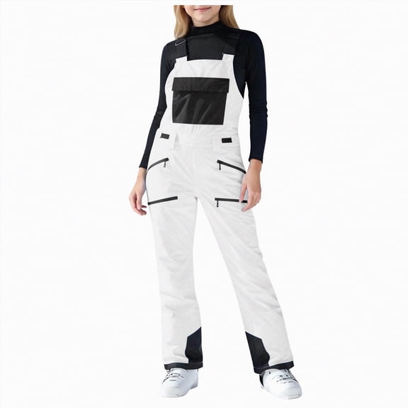 Dmsael Girls Snow Bibs Kids Snow Ski Bib Pants Winter Waterproof Windproof Ripstop Warm Insulated Snowboard Overalls Boys White,4-5 Years