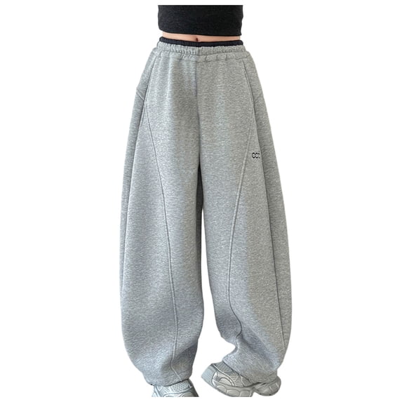 Dmsael Girls Wide Leg Sweatpants High Waisted Drawstring Sweatpant Baggy Pants with Pockets Athletic Joggers (Light Gray,5-6 Years)
