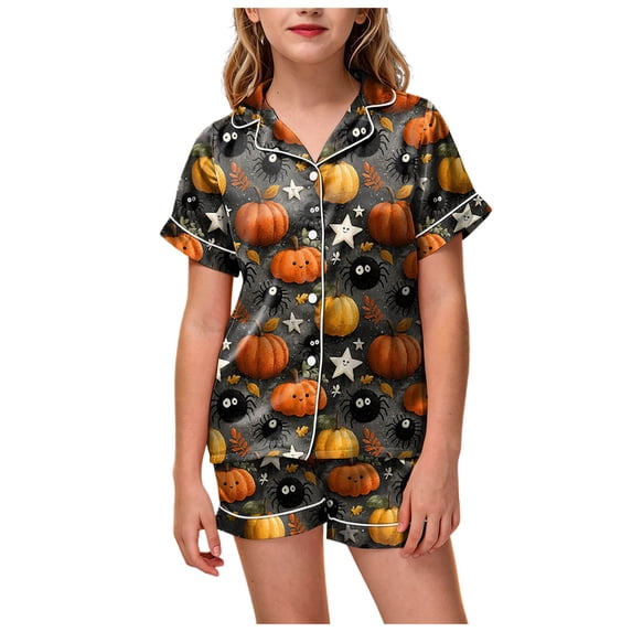 Dmsael Halloween Pjs Toddlers Halloween Pajamas Baby Kids Girl Pumpkin Pajama Set Ghost Pjs Jammies Button Down Lounge Sleepwear Pjs for Girls 2T 3T 4T 5T 6T 7T 8T