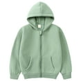 thumbnail image 1 of Dmsael Kids Fleece Jacket Boys' Midweight Lined Hooded Jacket with Zipper Pocket Light Green,18-24 Months, 1 of 2