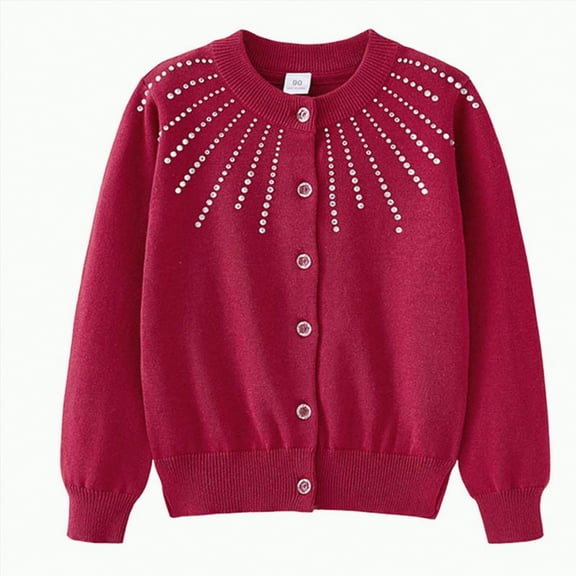 Dmsael Kids Uniform Cardigan Girls Baby Girls Knitted Sweater Crew Neck Open Front Cardigan Infant Plush Thickened FallWarm Tops Red,2-3 Years