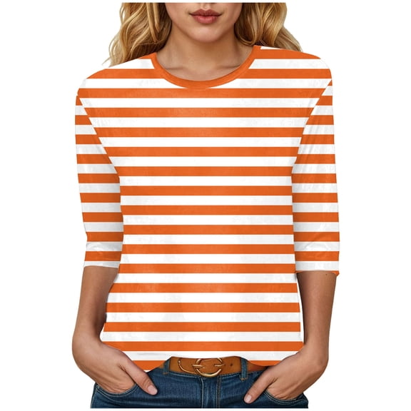 Dmsael Long Sleeve Tshirts Shirts for Women Womens Fall Tops Long Sleeve Shirts Casual Tunic Top Basic T Shirts Tees Orange,M
