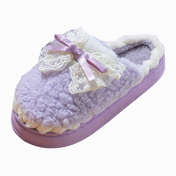 Dmsael Memory Foam Slippers House Slippers for Women Men Soft Cotton Indoor Shoes Memory Foam Slip On bedroom Slippers Purple,6