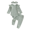 thumbnail image 1 of Dmsael Newborn Baby Girls Clothes Set Ribbed Ruffled Romper + Floral Pants + Headband Infant Outfit Set,9-12 Months, 1 of 3