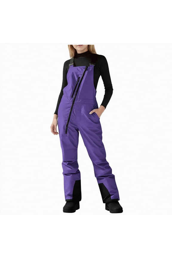 Snowpants for Boys Kids Snow Bibs - Boys and Girls Weatherproof Insulated Bibs Snow Pants Waterproof Overalls Purple,8-9 Years