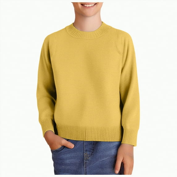 Dmsael Sweaters for Boys Boys' Long Sleeve Crew Neck Cotton Pullover Knit Sweater Light Yellow,5 Years
