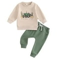thumbnail image 1 of Dmsael Toddler Baby Boy Halloween Outfit Long Pumpkin Shirt Pant Clothes Set 6M-2T (Beige,6-12 Months), 1 of 5