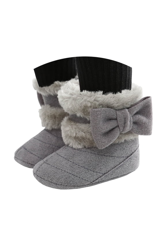 Toddler Winter Boots Baby Boy Girl Boots Newborn Shoes Winter Snow Bowknot Anti-Slip Soft Sole Warm Infant Toddler Prewalker Booties Grey,3.5