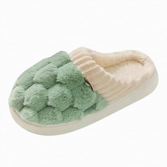 Dmsael Women Slippers Women's Slippers Adult Warm Plush Flowers Indoor Non-slip Home Thick Bottom Winter Men's Cotton Green,8-8.5