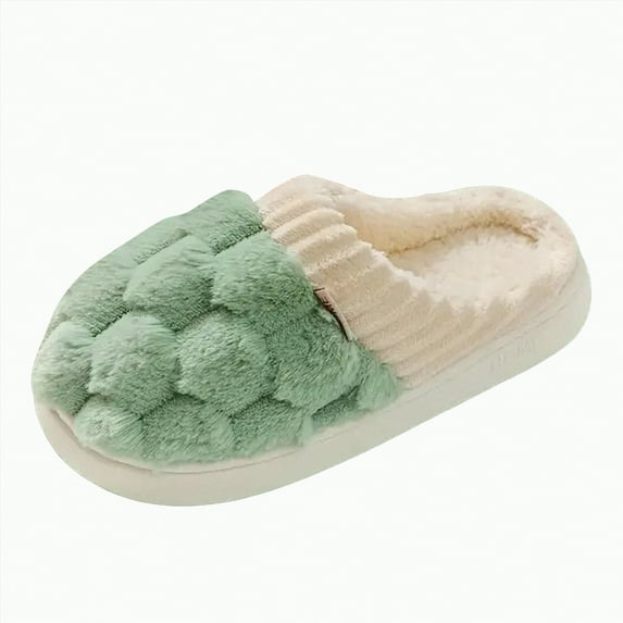 Dmsael Women Slippers Women's Slippers Adult Warm Plush Flowers Indoor Non-slip Home Thick Bottom Winter Men's Cotton Green,8-8.5