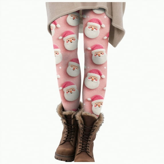 Dmsael Womens Christmas Leggings Women's Ugly Christmas Leggings 3D Printed Xmas Lights Reindeer Snowflake High Waist Stretchy Tight Pants for Women Pink,L