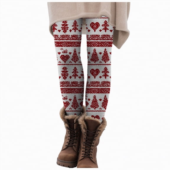 Dmsael Womens Christmas Pants Christmas Leggings For Women Casual Fashion Xmas Santa Printed Sports Tight Full Length Yoga Pants Soft Stretchy Tummy Control Legging Brick Red,L