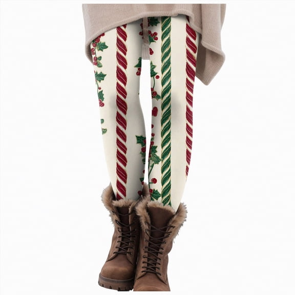 Dmsael Womens Christmas Pants High Waist Workout Leggings for Women Tummy Control Printed Yoga Pants Holiday Costume Khaki,L