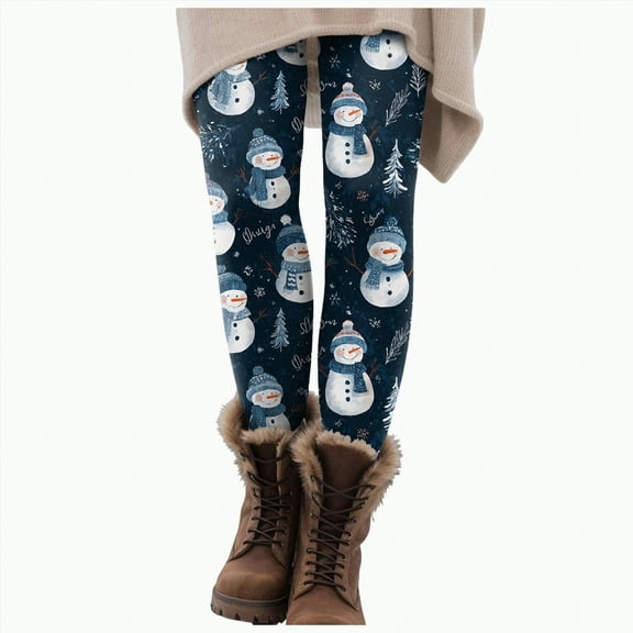 Dmsael Womens Christmas Pants Leggings for Women Christmas High Waisted Workout Legging Funny Xmas Print Yoga Pants Christmas Tights Navy,XL