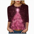 thumbnail image 1 of Dmsael Womens Christmas Shirt Womens Christmas T Shirts 3/4 Sleeve Round Neck Xmas Tree Graphic Printed Tops Festival Party Blouses Wine,S, 1 of 4