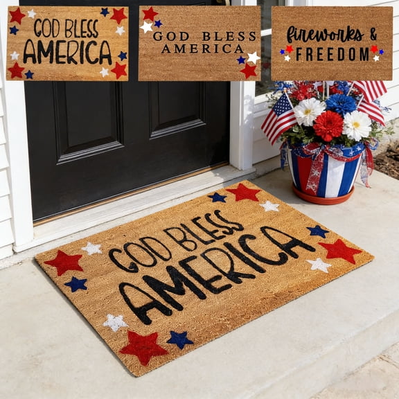 Dmuso 4th of July Door Mat, Non Slip Absorbent 4th of July Decorations, Easy Clean Durable Patriotic Door Mat Red White Blue Door Mat for Indoor, Outdoor, 15.7*23.6"