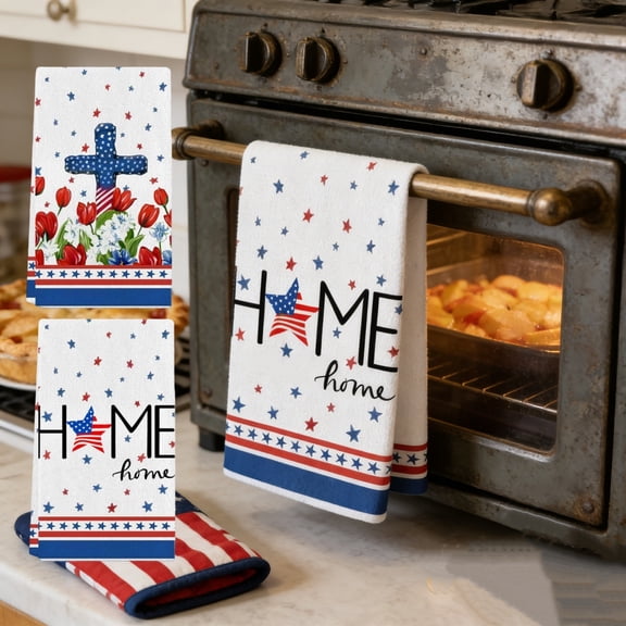 Dmuso 4th of July Kitchen Towels, Soft Absorbent Kitchen Towels, Red White and Blue Patriotic Themed 4th of July Decorations for Kitchen Bathroom Home Cooking, 15.7"x23.6"