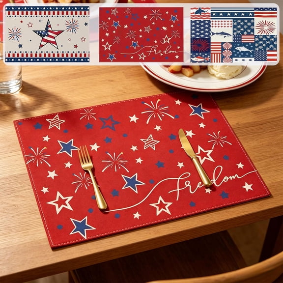 Dmuso 4th of July Placemats, Watercolor Red White and Blue 4th of July Decorations, Washable Placemats for Holiday Party, Kitchen, Dining Room Decoration, 11.8"*17.7"