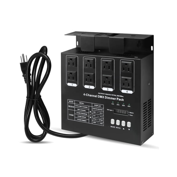 Dmx512 Dimmer Pack with 50' DMX Cable and LED Display, 5 DMX Modes, 4 Channel Dimmer Pack,Suitable for Stage Lighting Control,20A Max