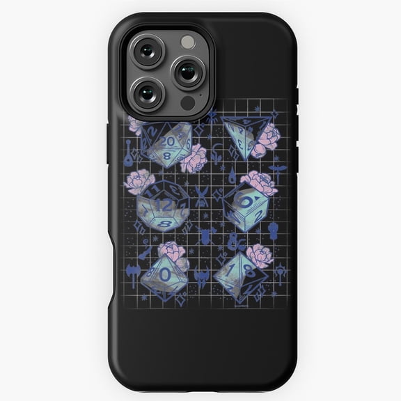 DnD Floral Dice Grid Pattern Phone Case for iPhone 16 15 14 13 12 11 Pro Max