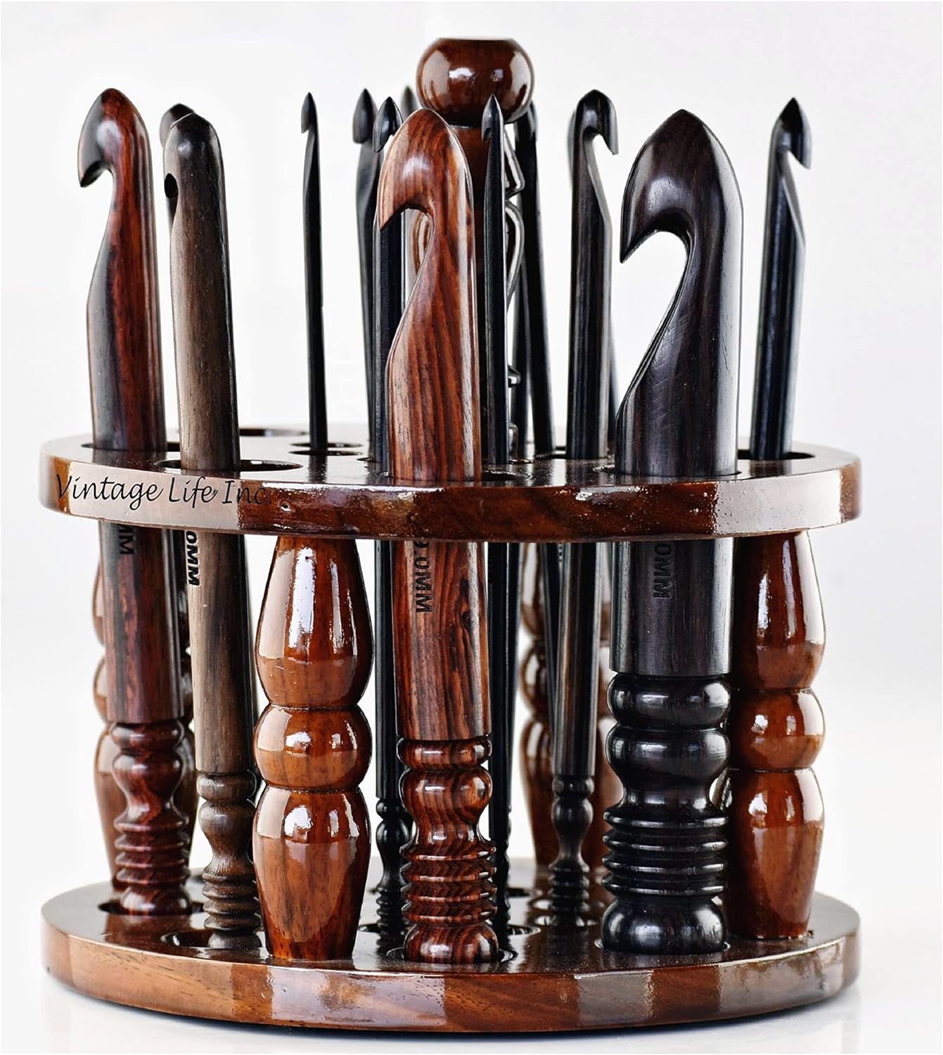 DnU Avenue Rosewood Set of 15 Ergonomic Crochet Hooks 3.5 MM to 25 MM, Wooden Yarn Crochet Hooks for Arthritic Hands, Knitting & Crochet Hook, Soft Grip, Wood Finish, Brown (Hooks with Stand)
