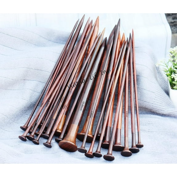 DnU Avenue Yarn Knitting Needles Rosewood & Maple Crafted for Arthritic Hands, Superior Quality, Wood Needles, Buffed Wax Finish, Soft Grip, Stitching Accessories, Brown (Rosewood D1, Set of 13).