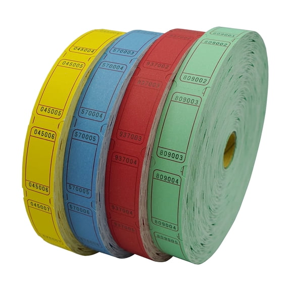 Dnb 8000 Raffle Tickets - 4 Color Set Of 2000 2 X 1 Inch Single Roll Consecutively Numbered Blank Blue/yellow/red/green